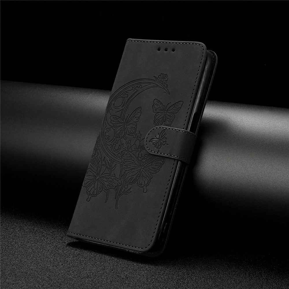 For Xiaomi 17 Pro Case Butterfly Flower Imprinted PU Leather Wallet Stand Phone Cover - Black