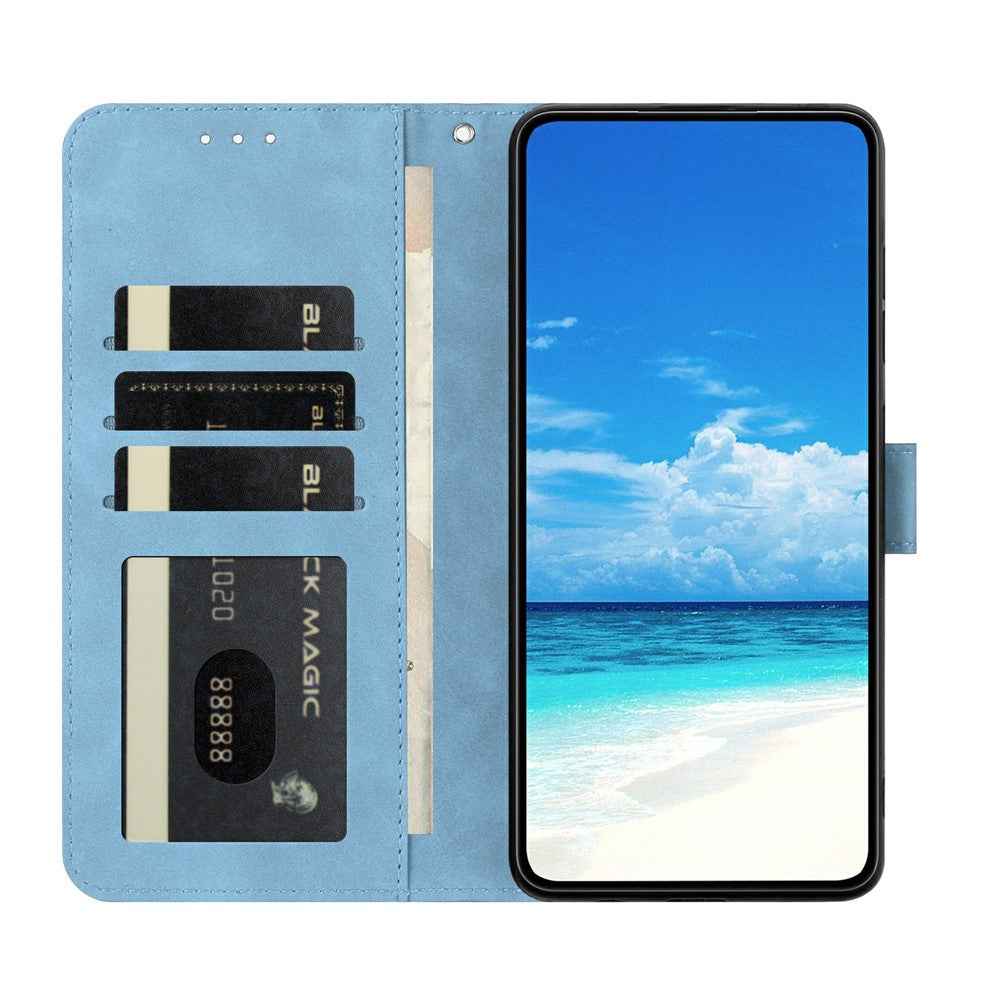 For Xiaomi 17 Pro Case Butterfly Flower Imprinted PU Leather Wallet Stand Phone Cover - Sky Blue
