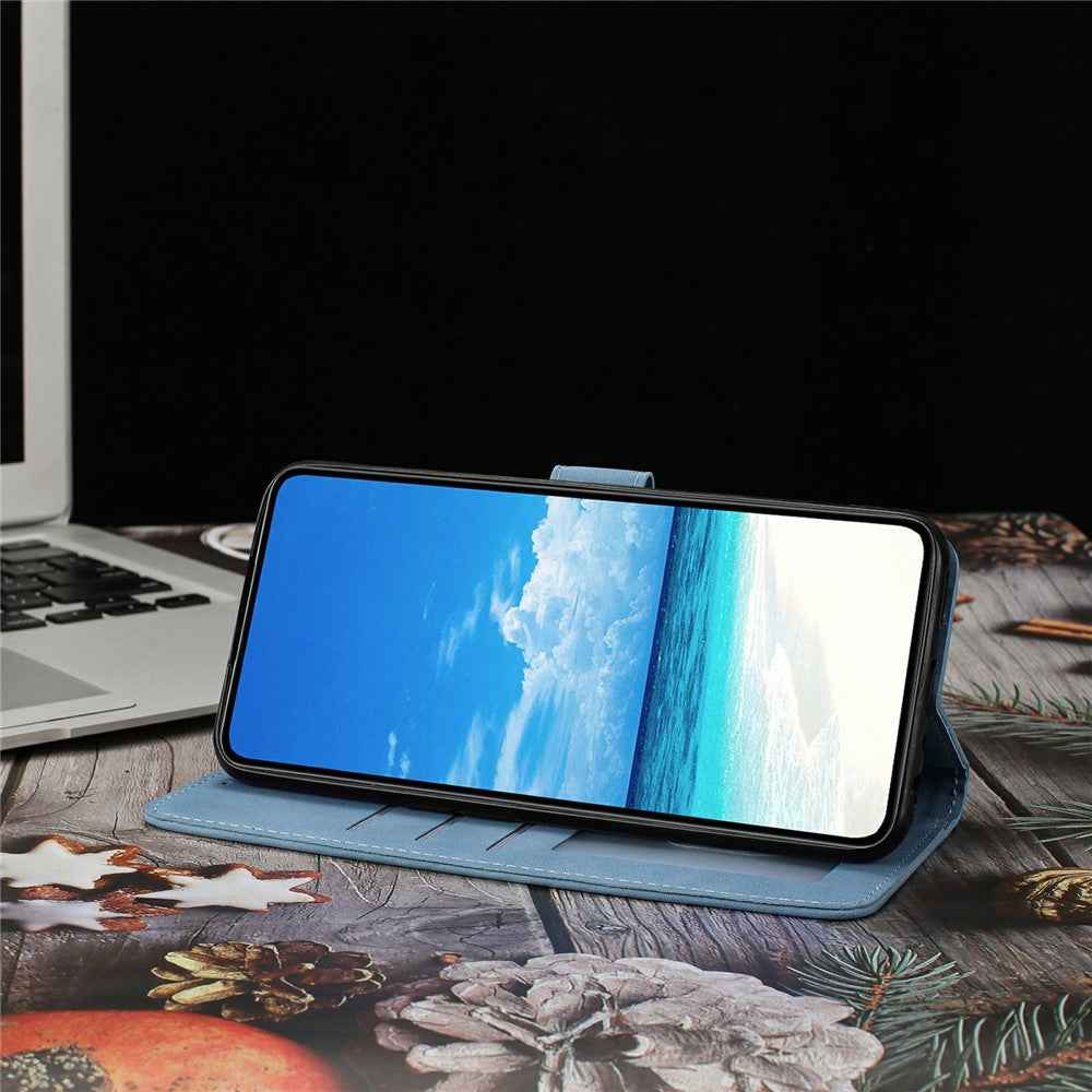For Xiaomi 17 Pro Case Butterfly Flower Imprinted PU Leather Wallet Stand Phone Cover - Sky Blue