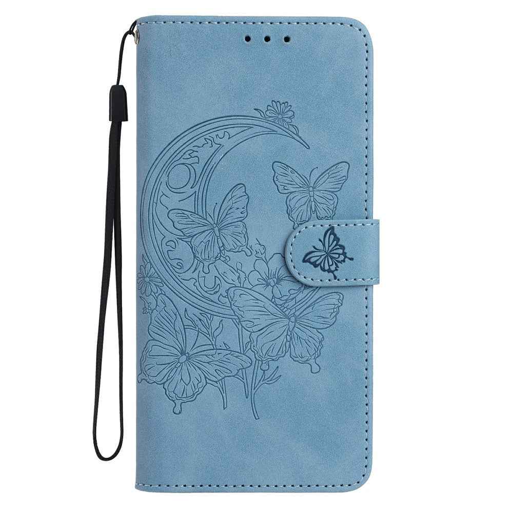 For Xiaomi 17 Pro Case Butterfly Flower Imprinted PU Leather Wallet Stand Phone Cover - Sky Blue
