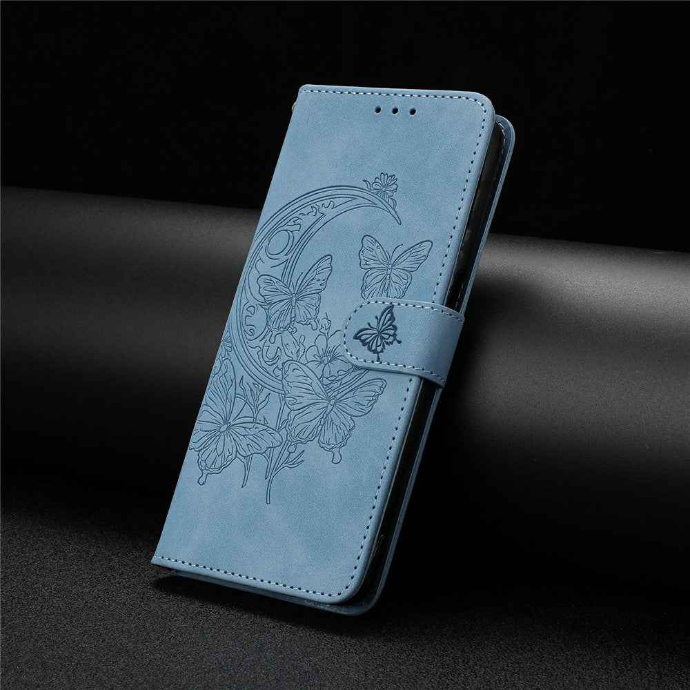 For Xiaomi 17 Pro Case Butterfly Flower Imprinted PU Leather Wallet Stand Phone Cover - Sky Blue