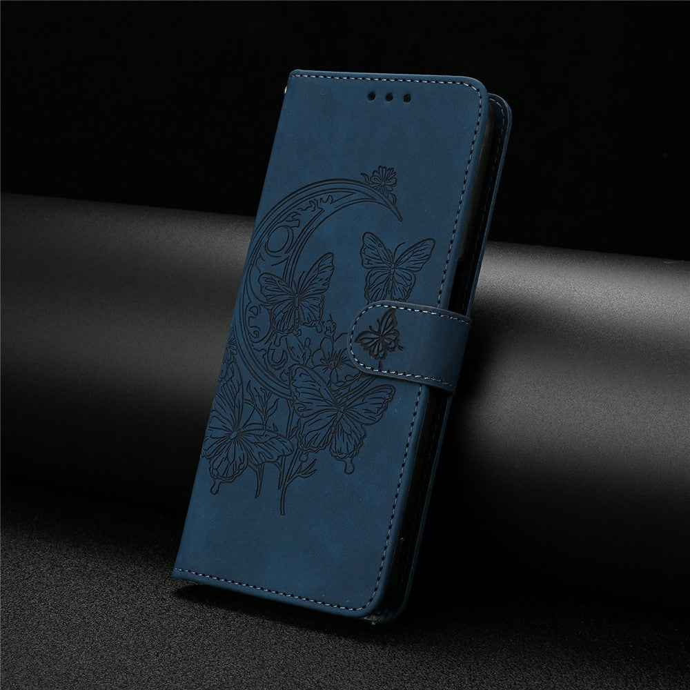 For Xiaomi 17 Pro Case Butterfly Flower Imprinted PU Leather Wallet Stand Phone Cover - Blue