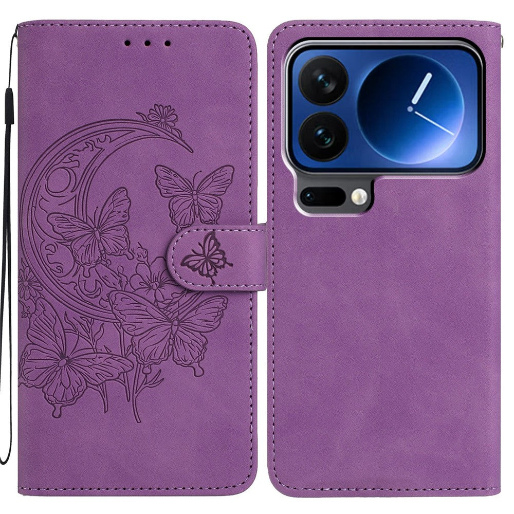 For Xiaomi 17 Pro Max Case Butterfly Flower Imprinted PU Leather Wallet Stand Phone Cover - Purple