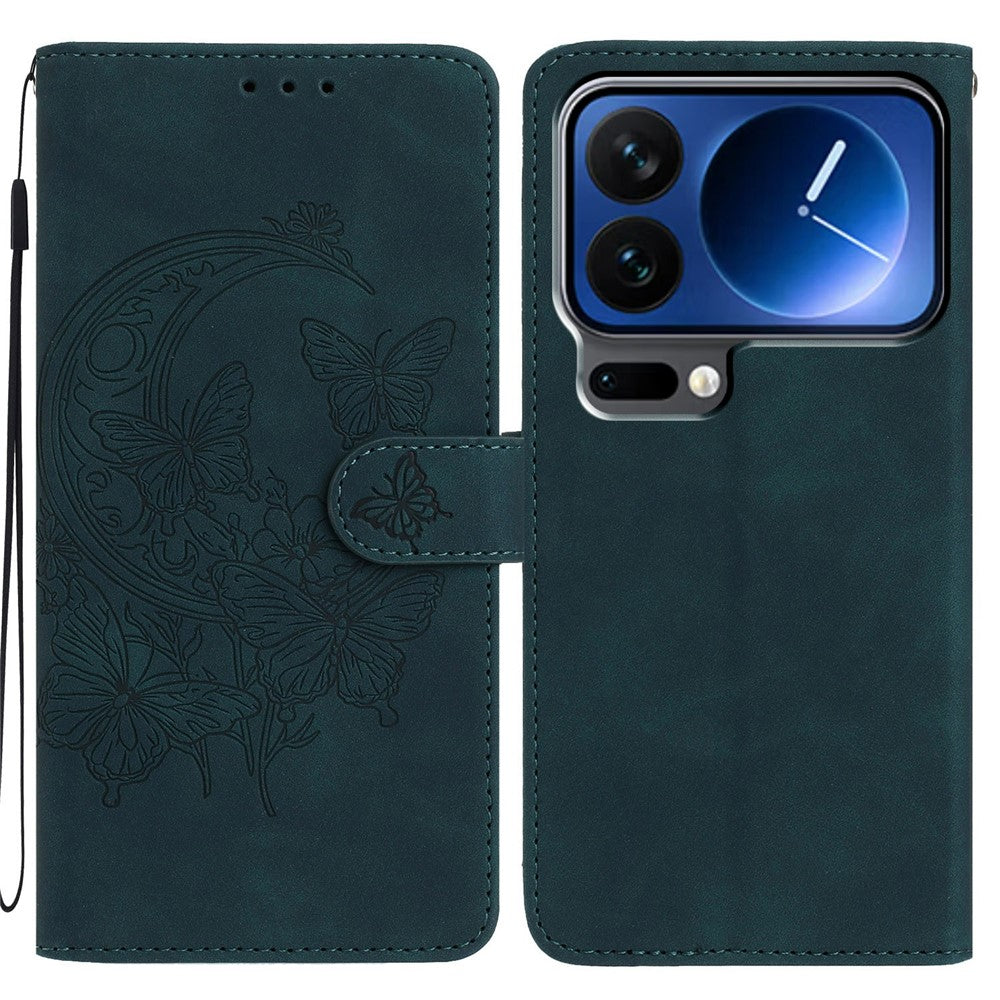 For Xiaomi 17 Pro Max Case Butterfly Flower Imprinted PU Leather Wallet Stand Phone Cover - Green