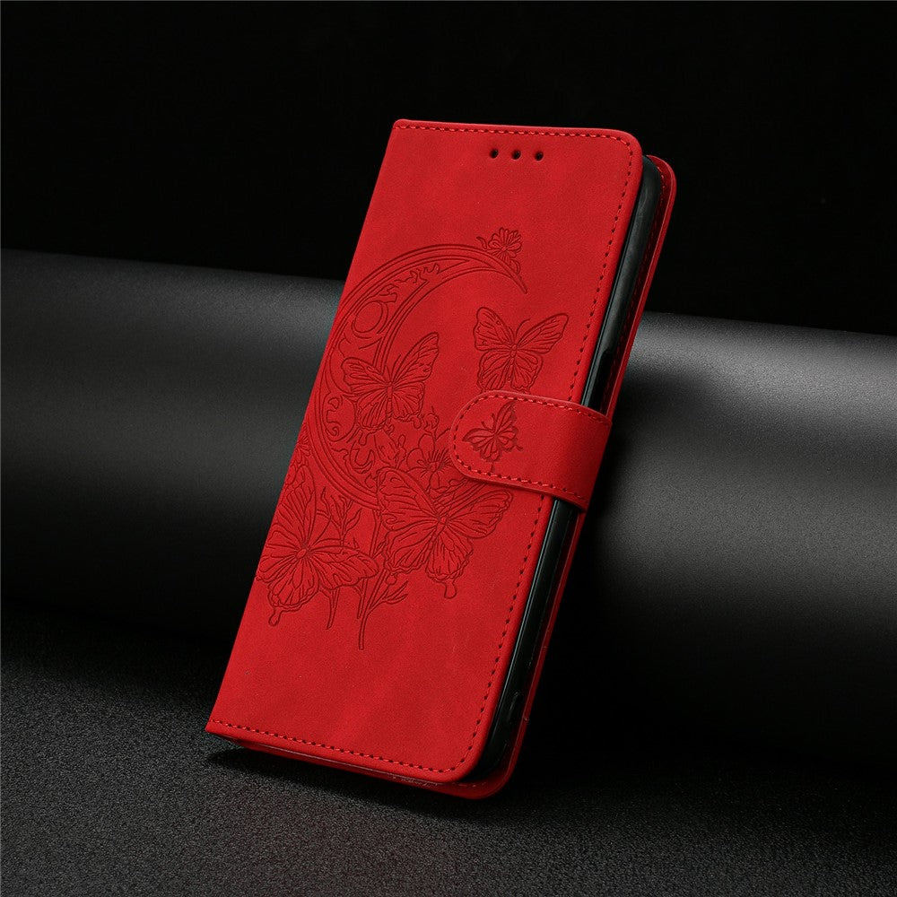 For Xiaomi 17 Pro Max Case Butterfly Flower Imprinted PU Leather Wallet Stand Phone Cover - Red