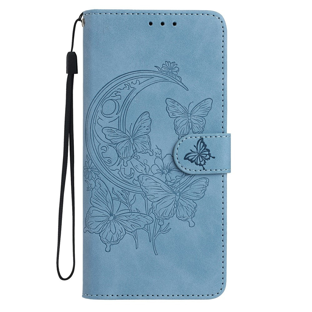 For Xiaomi 17 Pro Max Case Butterfly Flower Imprinted PU Leather Wallet Stand Phone Cover - Sky Blue