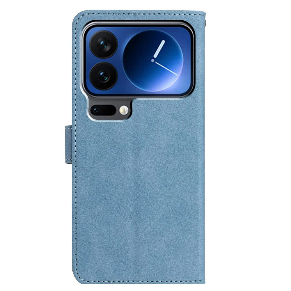 For Xiaomi 17 Pro Max Case Butterfly Flower Imprinted PU Leather Wallet Stand Phone Cover - Sky Blue