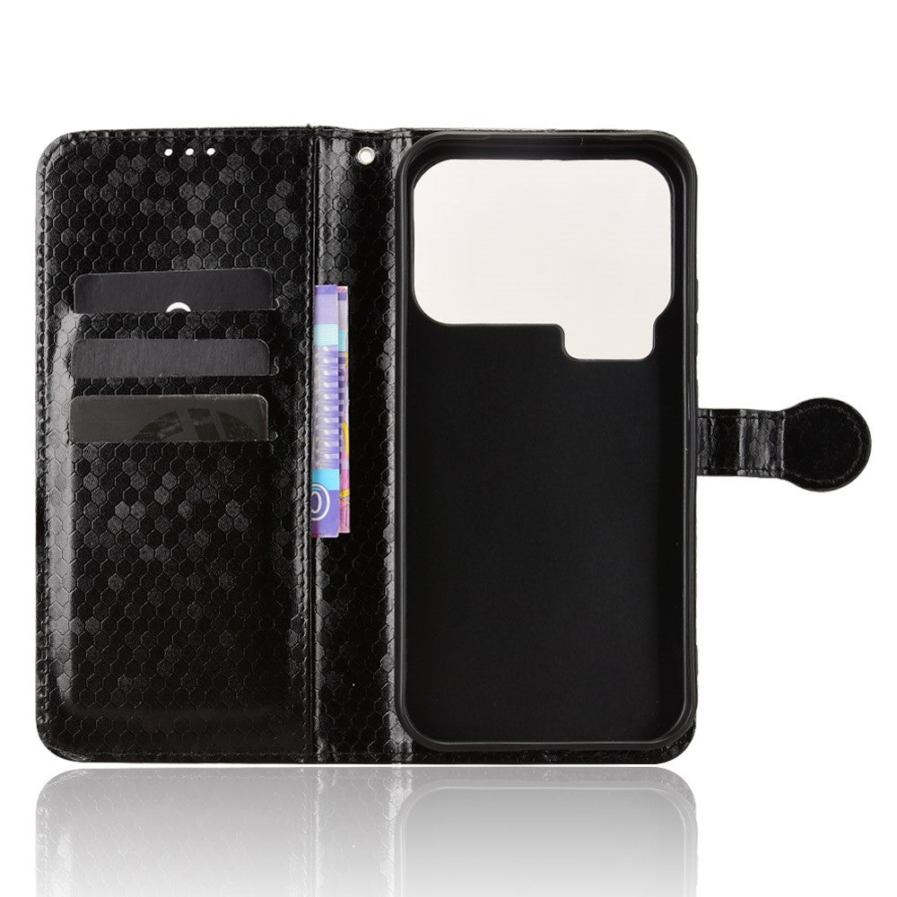 For Xiaomi 17 Pro Max Wallet Case Dot Pattern Imprint PU Leather Phone Cover with Wrist Strap - Black