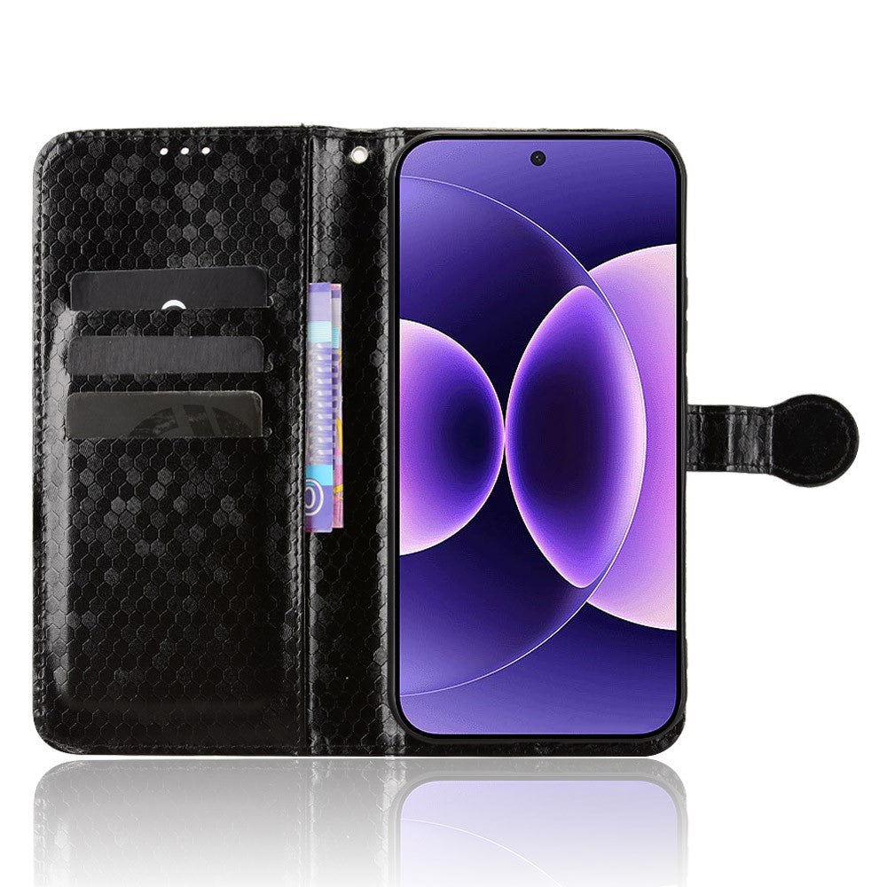 For Xiaomi 17 Pro Max Wallet Case Dot Pattern Imprint PU Leather Phone Cover with Wrist Strap - Black