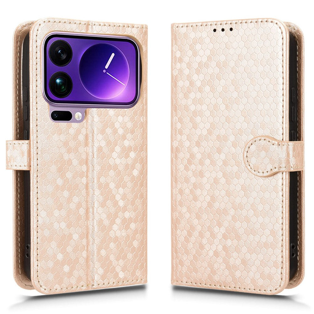 For Xiaomi 17 Pro Max Wallet Case Dot Pattern Imprint PU Leather Phone Cover with Wrist Strap - Rose Gold