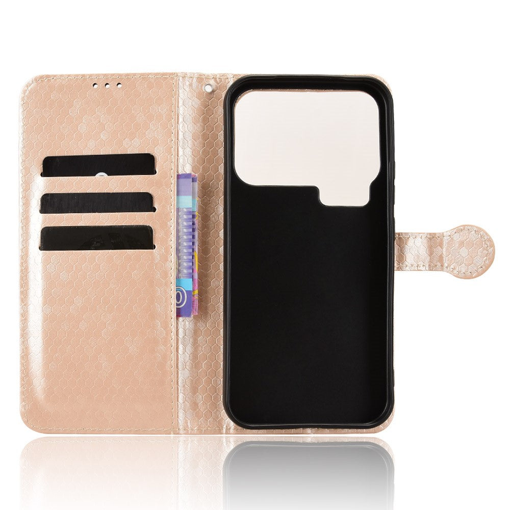 For Xiaomi 17 Pro Max Wallet Case Dot Pattern Imprint PU Leather Phone Cover with Wrist Strap - Rose Gold