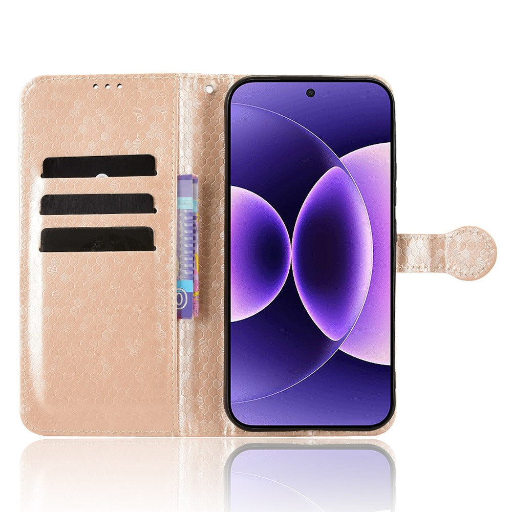 For Xiaomi 17 Pro Max Wallet Case Dot Pattern Imprint PU Leather Phone Cover with Wrist Strap - Rose Gold