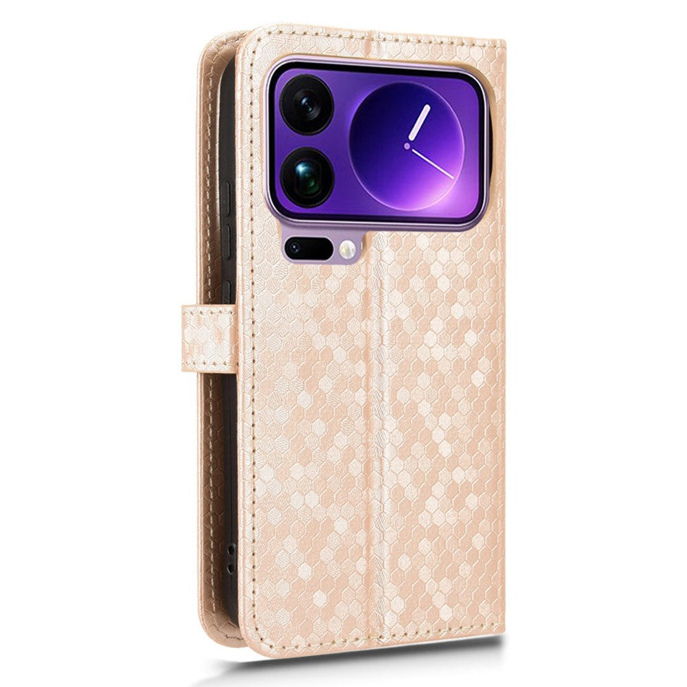 For Xiaomi 17 Pro Max Wallet Case Dot Pattern Imprint PU Leather Phone Cover with Wrist Strap - Rose Gold