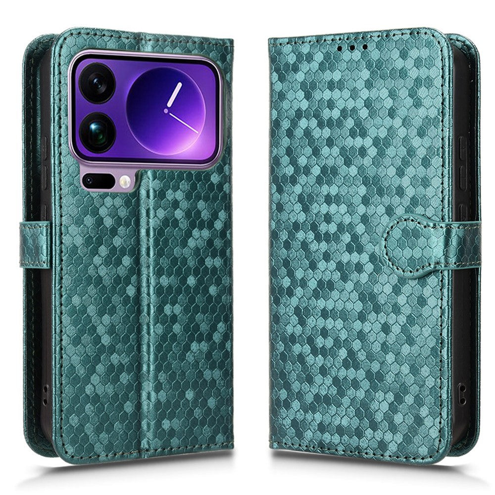 For Xiaomi 17 Pro Max Wallet Case Dot Pattern Imprint PU Leather Phone Cover with Wrist Strap - Green