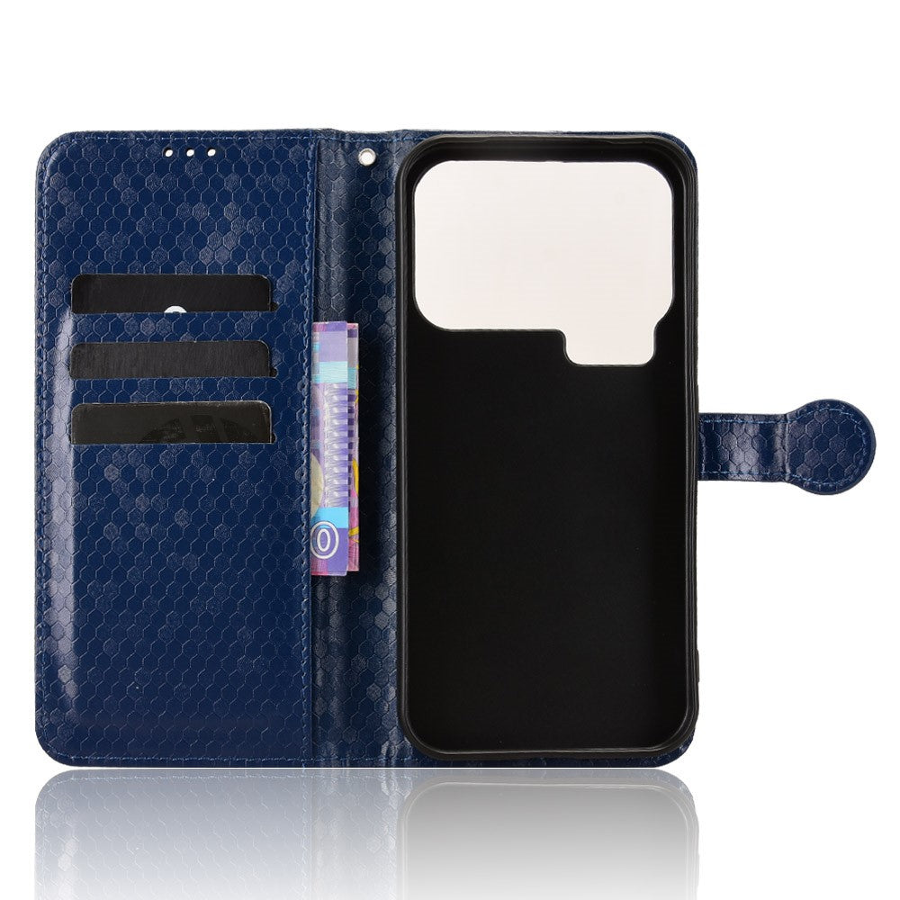 For Xiaomi 17 Pro Max Wallet Case Dot Pattern Imprint PU Leather Phone Cover with Wrist Strap - Dark Blue