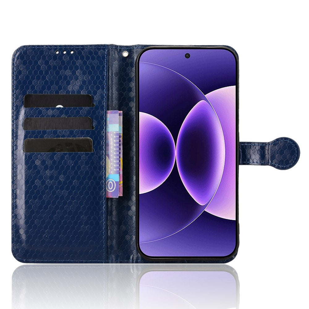 For Xiaomi 17 Pro Max Wallet Case Dot Pattern Imprint PU Leather Phone Cover with Wrist Strap - Dark Blue