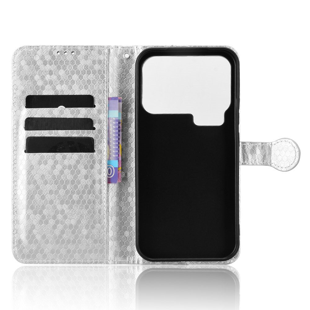 For Xiaomi 17 Pro Max Wallet Case Dot Pattern Imprint PU Leather Phone Cover with Wrist Strap - Silver