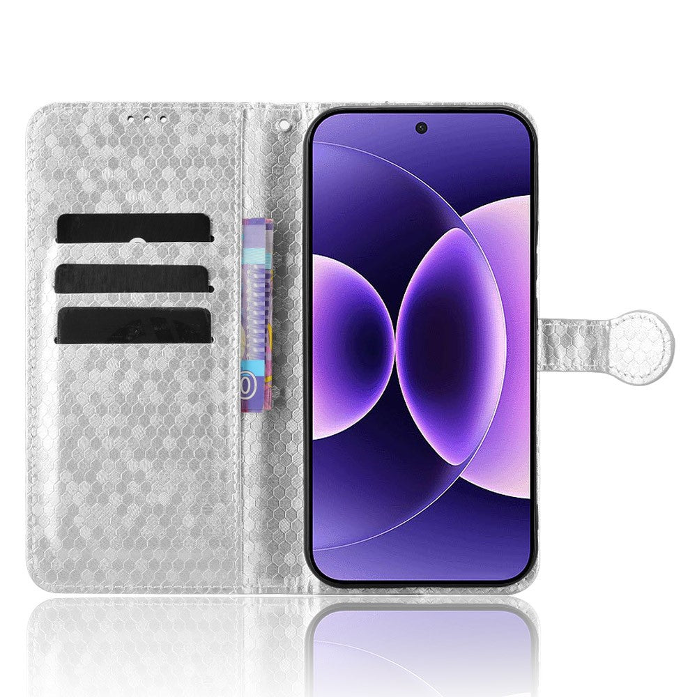 For Xiaomi 17 Pro Max Wallet Case Dot Pattern Imprint PU Leather Phone Cover with Wrist Strap - Silver