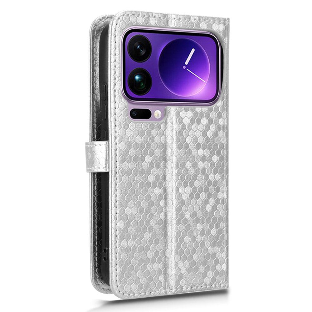 For Xiaomi 17 Pro Max Wallet Case Dot Pattern Imprint PU Leather Phone Cover with Wrist Strap - Silver