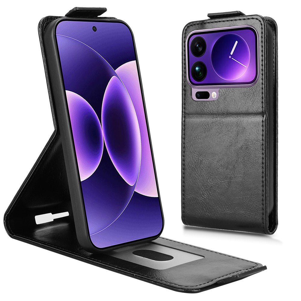 For Xiaomi 17 Pro Max Stand Case Magnetic Clasp Vertical Flip Leather Phone Cover with Card Holder - Black