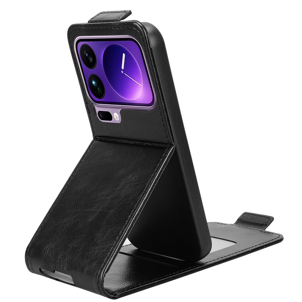 For Xiaomi 17 Pro Max Stand Case Magnetic Clasp Vertical Flip Leather Phone Cover with Card Holder - Black
