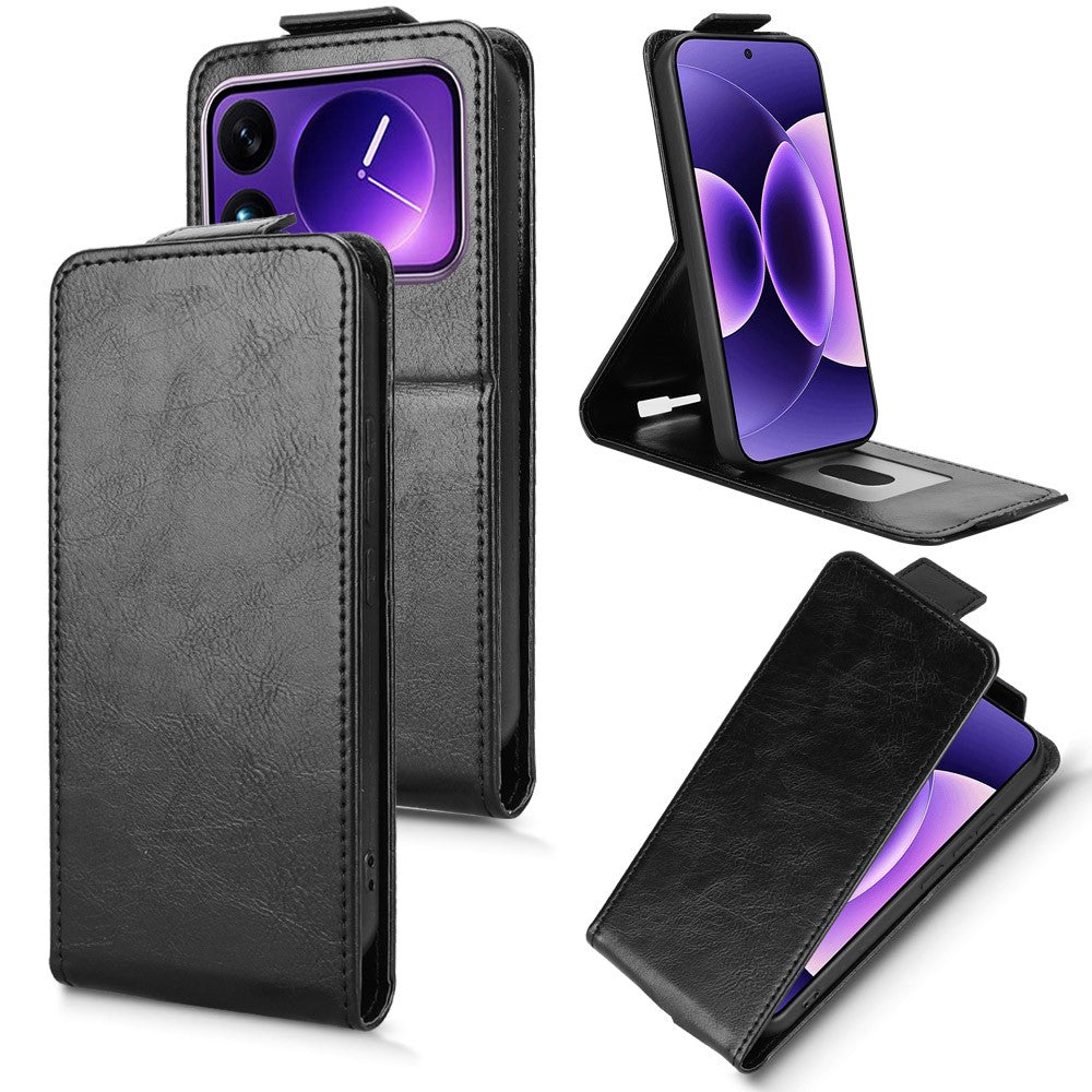 For Xiaomi 17 Pro Max Stand Case Magnetic Clasp Vertical Flip Leather Phone Cover with Card Holder - Black