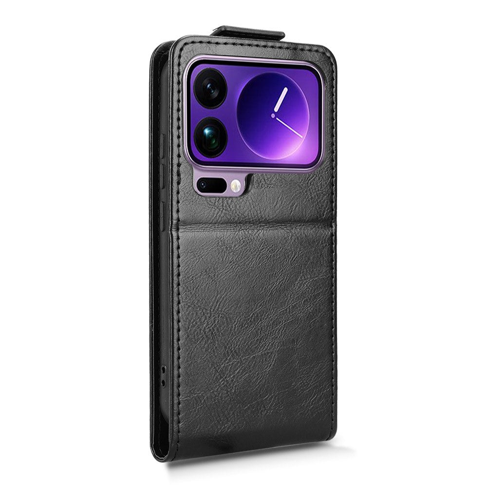For Xiaomi 17 Pro Max Stand Case Magnetic Clasp Vertical Flip Leather Phone Cover with Card Holder - Black