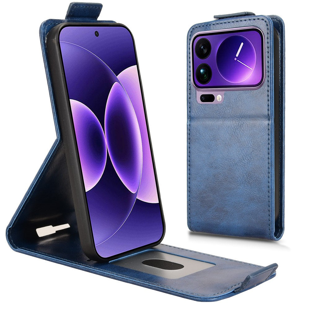 For Xiaomi 17 Pro Max Stand Case Magnetic Clasp Vertical Flip Leather Phone Cover with Card Holder - Dark Blue