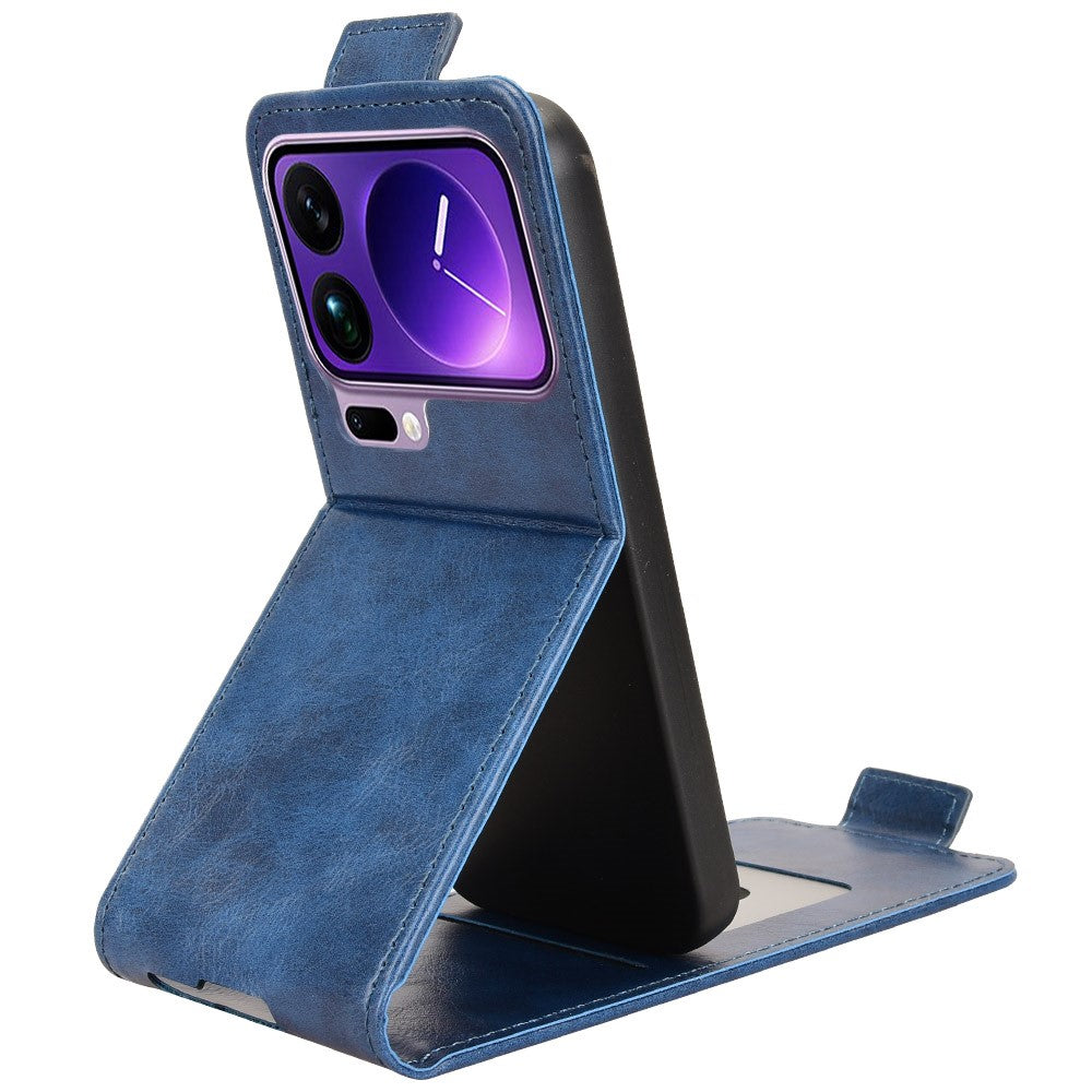 For Xiaomi 17 Pro Max Stand Case Magnetic Clasp Vertical Flip Leather Phone Cover with Card Holder - Dark Blue