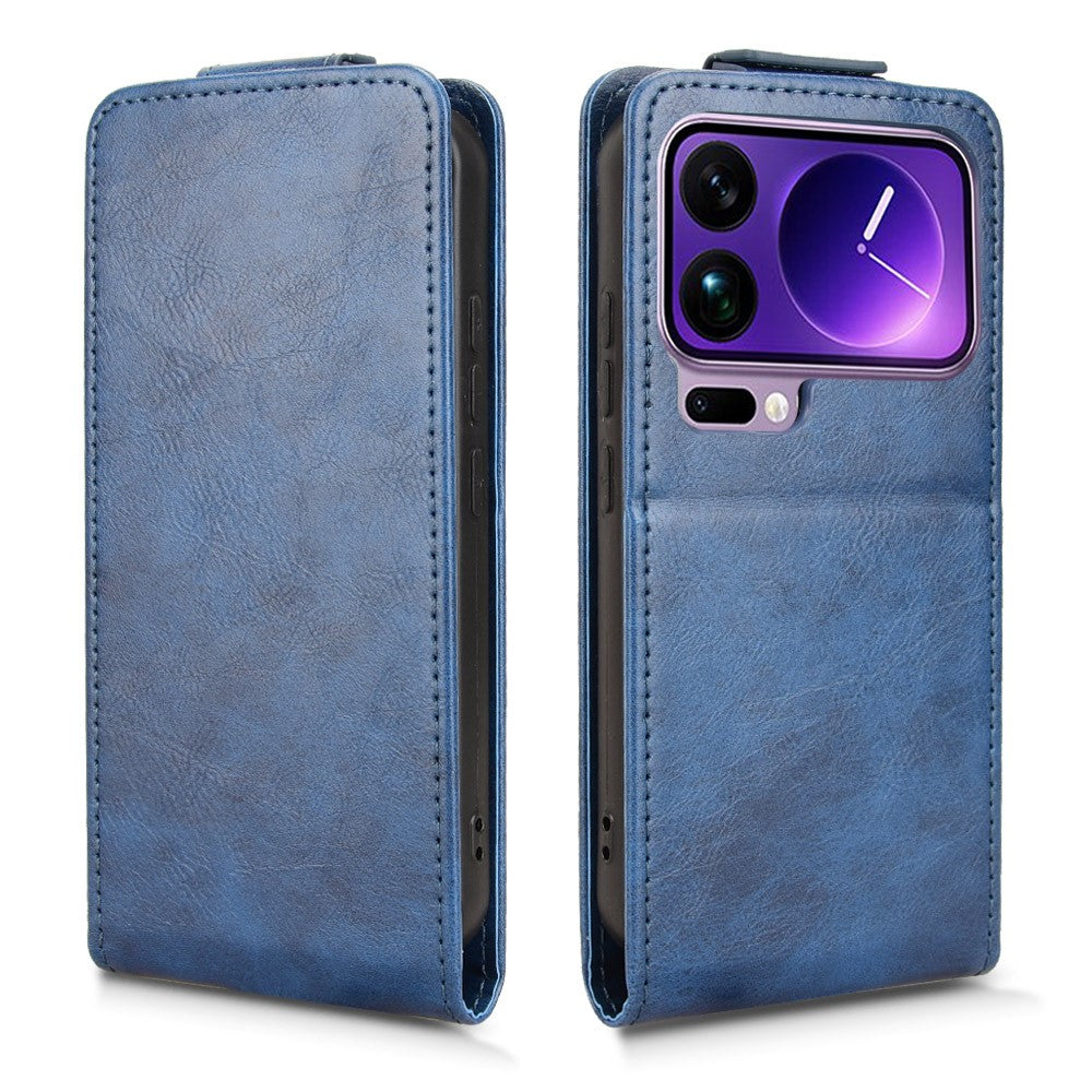 For Xiaomi 17 Pro Max Stand Case Magnetic Clasp Vertical Flip Leather Phone Cover with Card Holder - Dark Blue