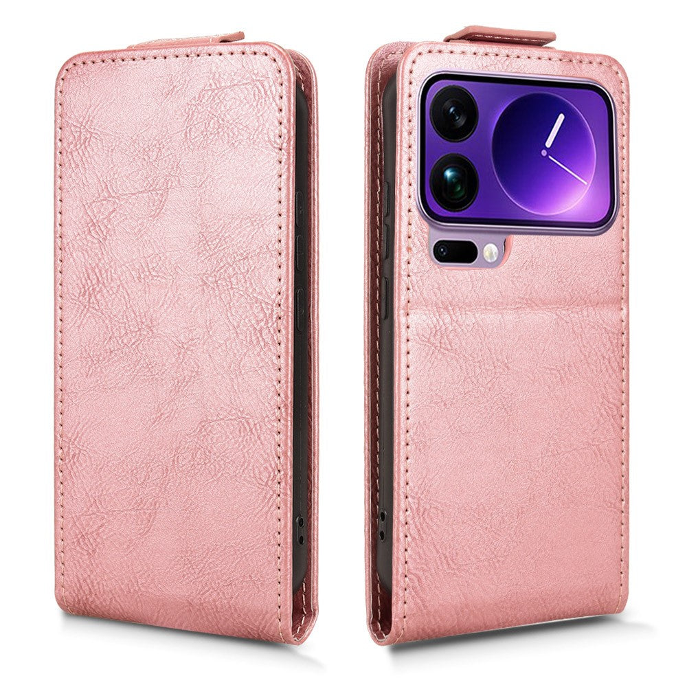 For Xiaomi 17 Pro Max Stand Case Magnetic Clasp Vertical Flip Leather Phone Cover with Card Holder - Rose Gold