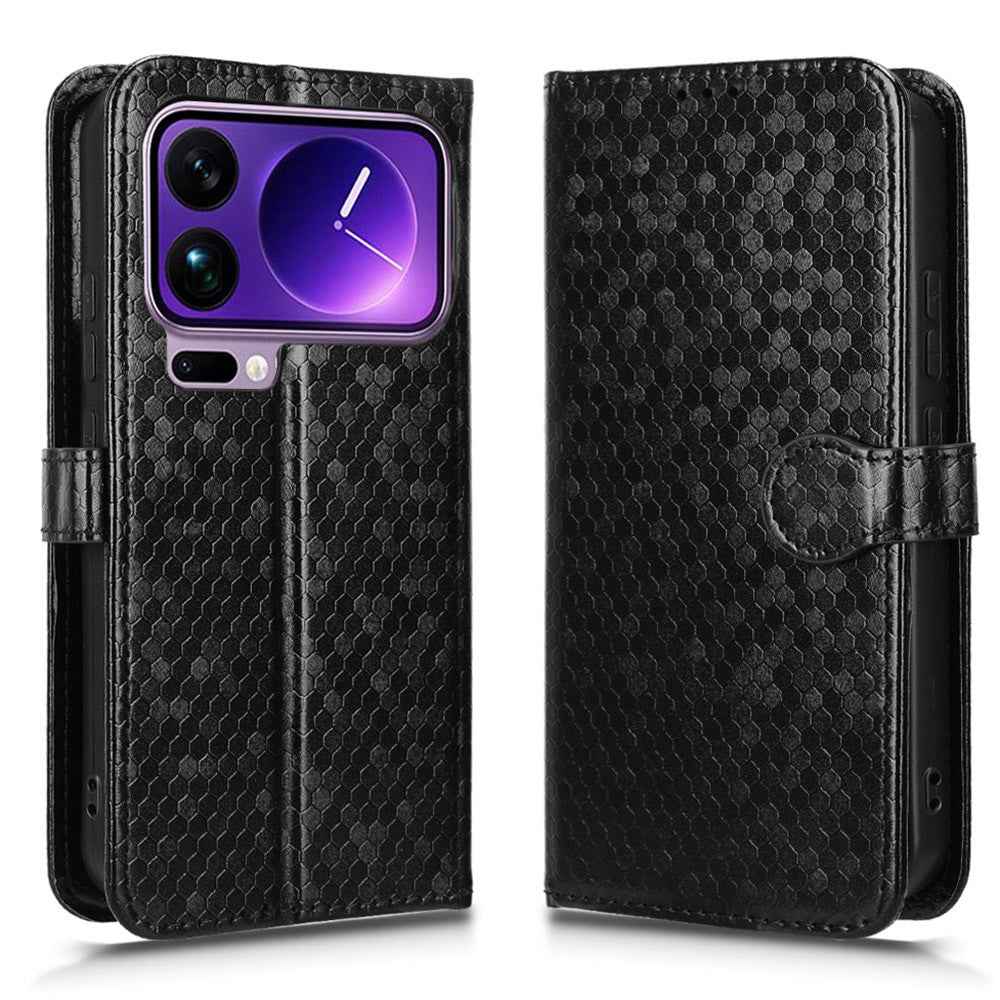 For Xiaomi 17 Pro Wallet Case Dot Pattern Imprint PU Leather Phone Cover with Wrist Strap - Black