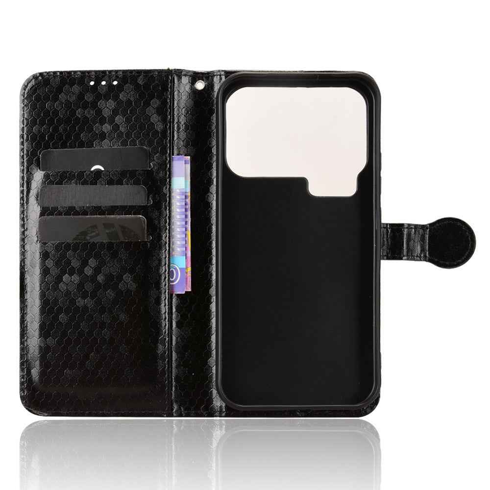 For Xiaomi 17 Pro Wallet Case Dot Pattern Imprint PU Leather Phone Cover with Wrist Strap - Black