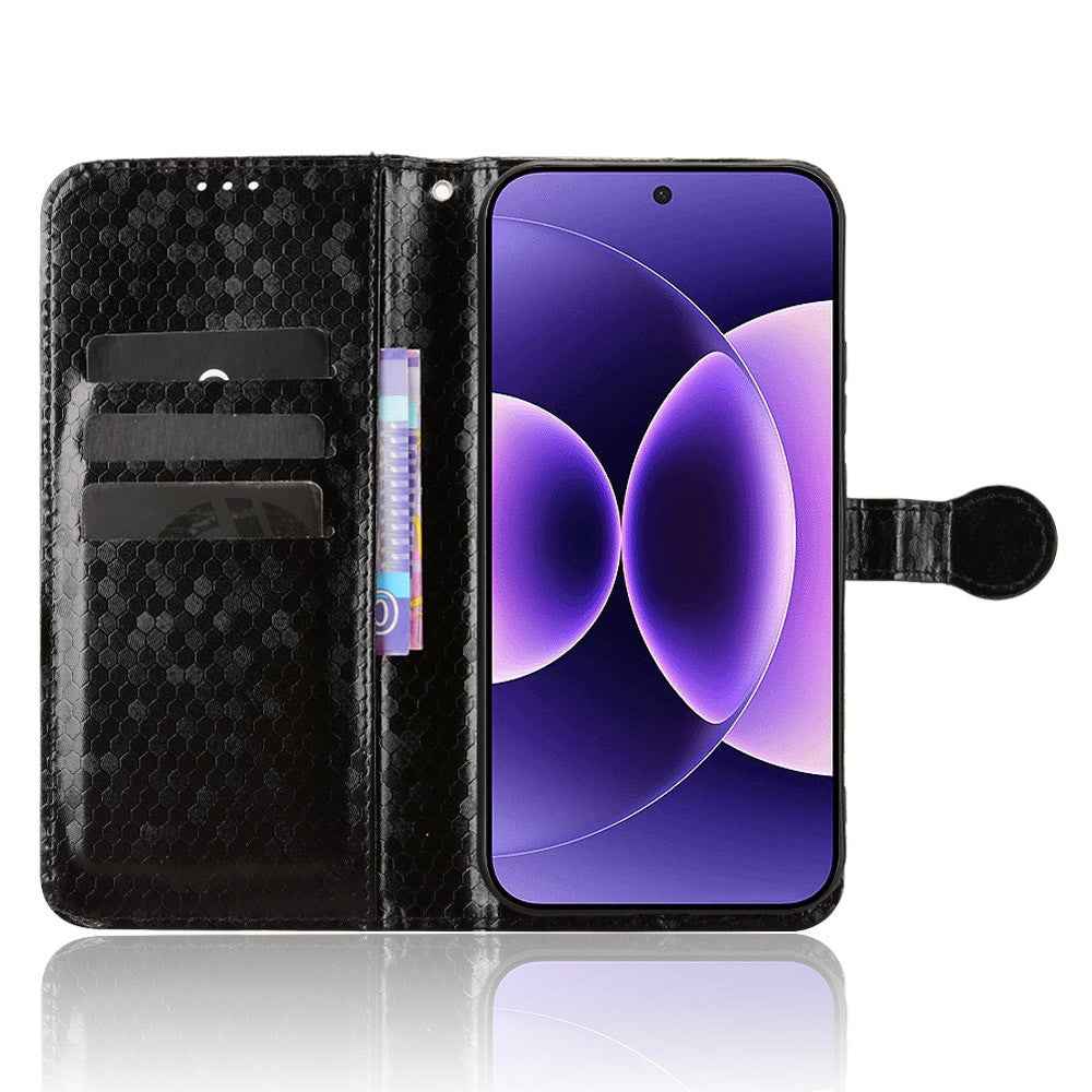 For Xiaomi 17 Pro Wallet Case Dot Pattern Imprint PU Leather Phone Cover with Wrist Strap - Black