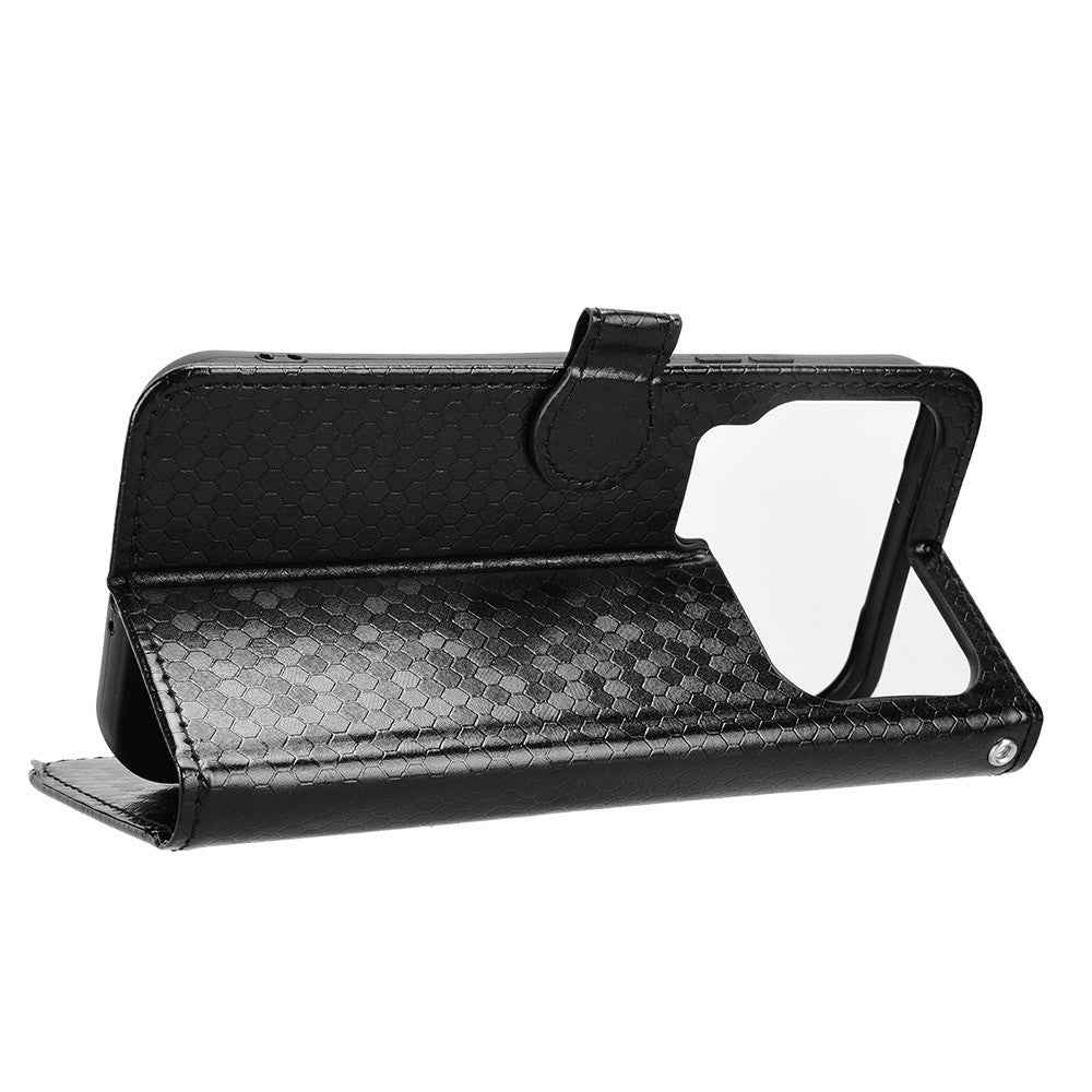 For Xiaomi 17 Pro Wallet Case Dot Pattern Imprint PU Leather Phone Cover with Wrist Strap - Black