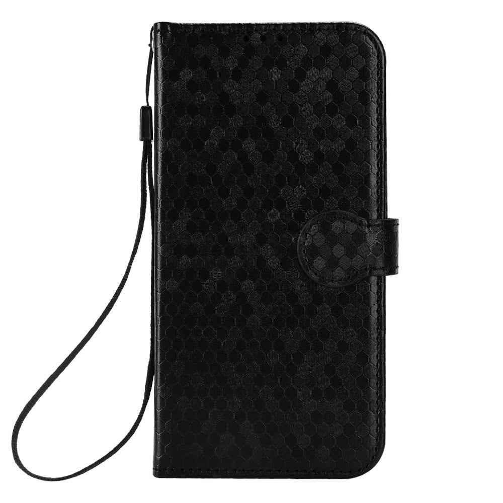 For Xiaomi 17 Pro Wallet Case Dot Pattern Imprint PU Leather Phone Cover with Wrist Strap - Black
