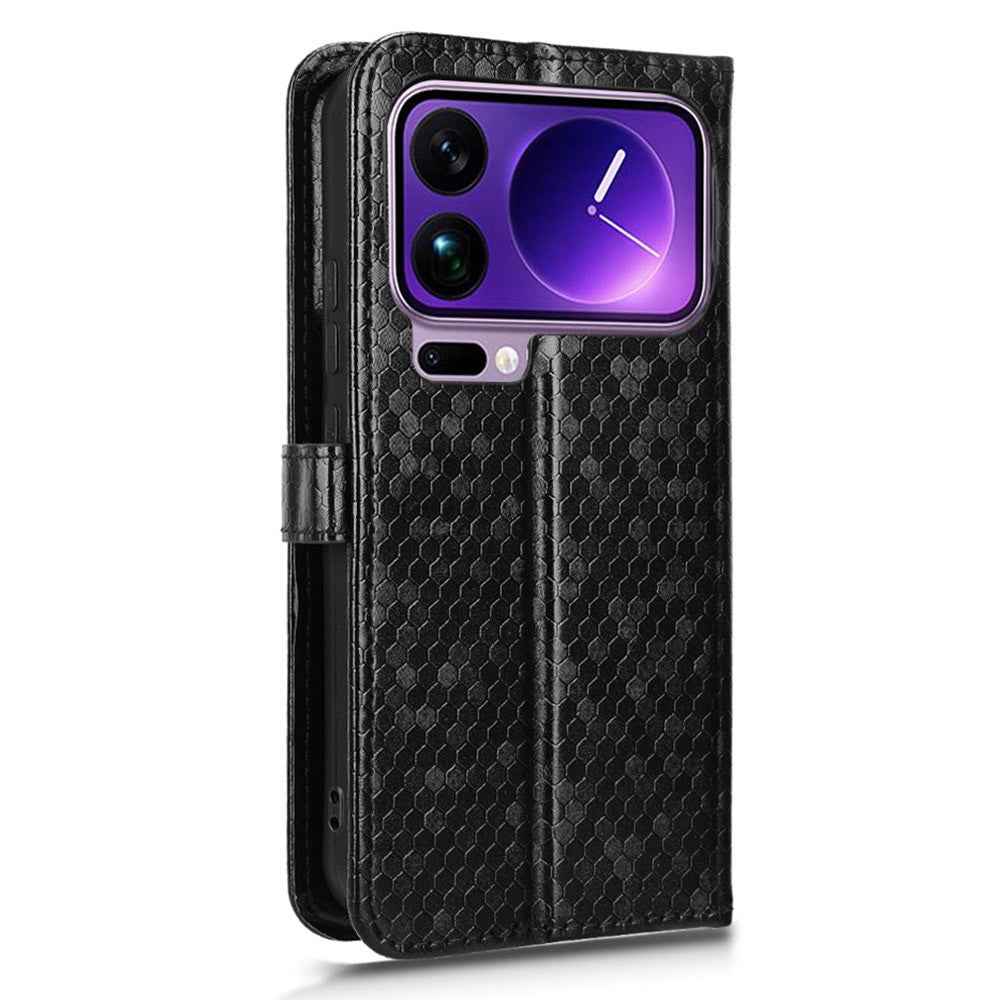 For Xiaomi 17 Pro Wallet Case Dot Pattern Imprint PU Leather Phone Cover with Wrist Strap - Black
