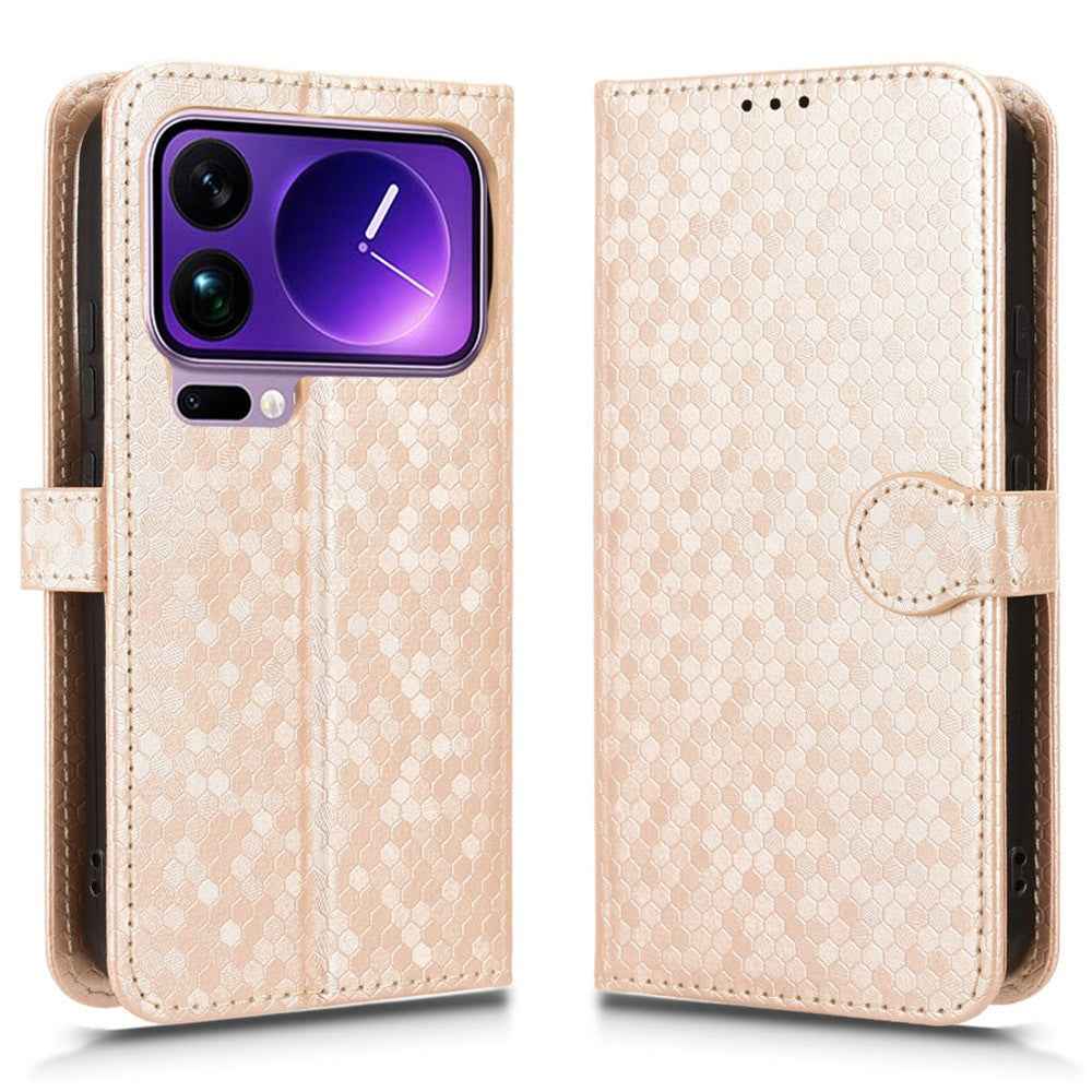 For Xiaomi 17 Pro Wallet Case Dot Pattern Imprint PU Leather Phone Cover with Wrist Strap - Rose Gold