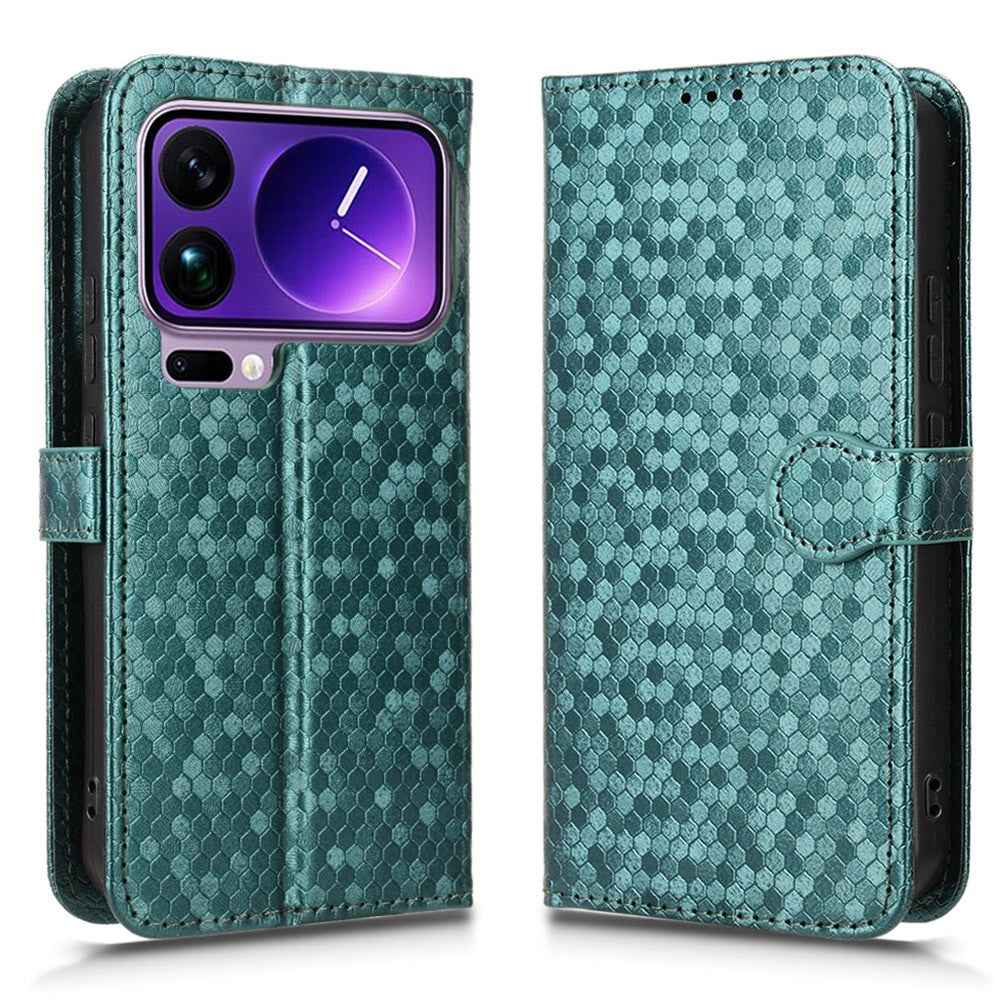 For Xiaomi 17 Pro Wallet Case Dot Pattern Imprint PU Leather Phone Cover with Wrist Strap - Green