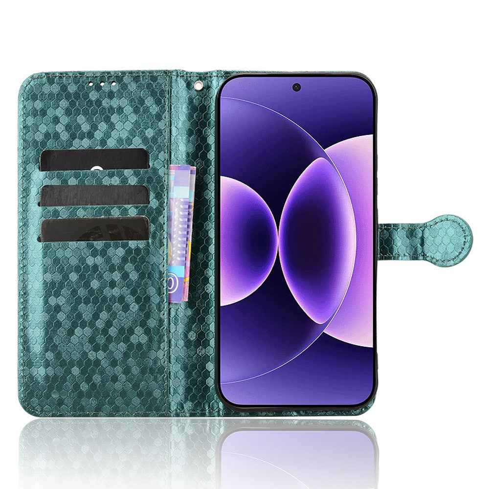 For Xiaomi 17 Pro Wallet Case Dot Pattern Imprint PU Leather Phone Cover with Wrist Strap - Green