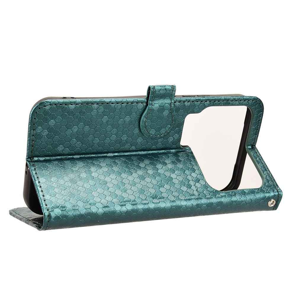 For Xiaomi 17 Pro Wallet Case Dot Pattern Imprint PU Leather Phone Cover with Wrist Strap - Green