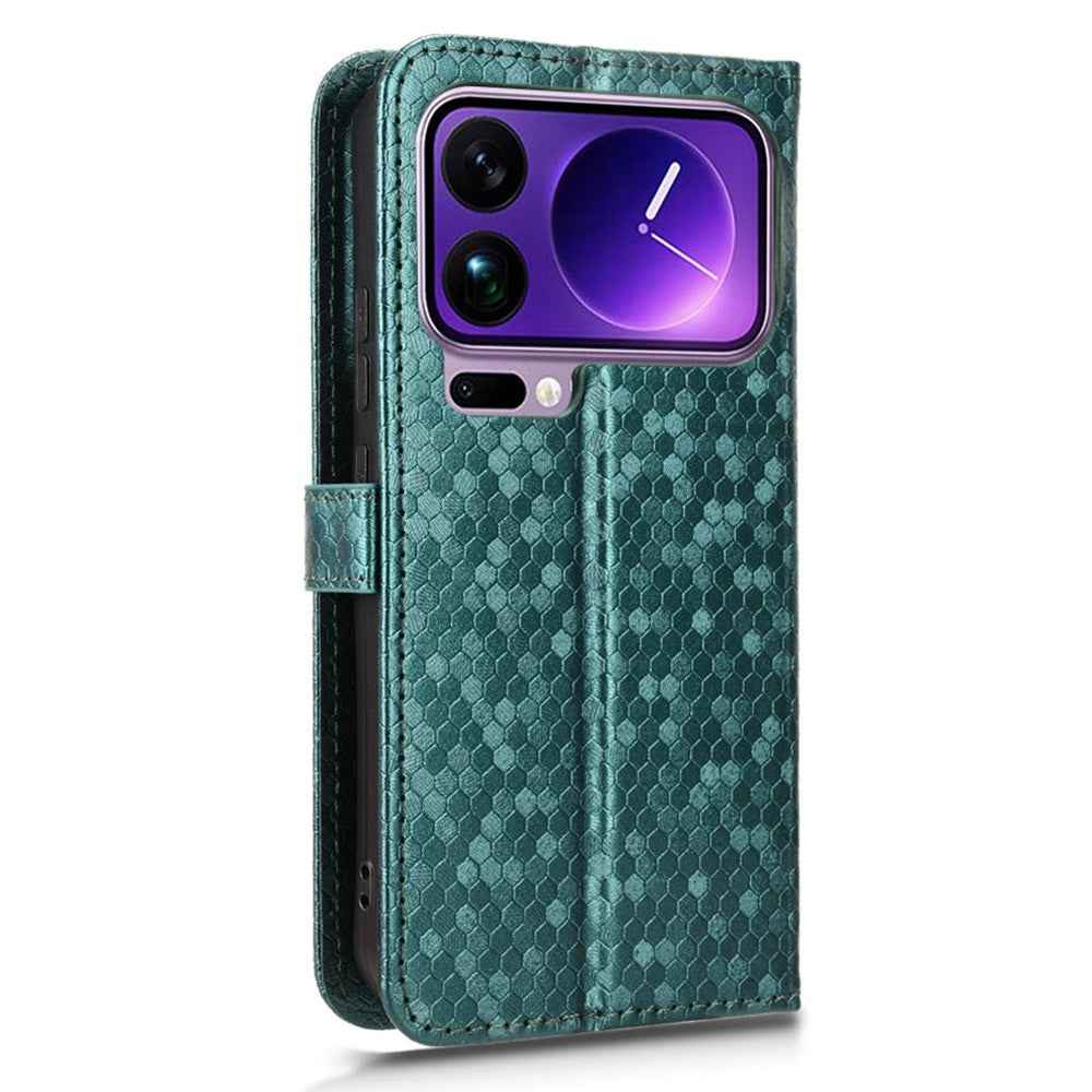 For Xiaomi 17 Pro Wallet Case Dot Pattern Imprint PU Leather Phone Cover with Wrist Strap - Green