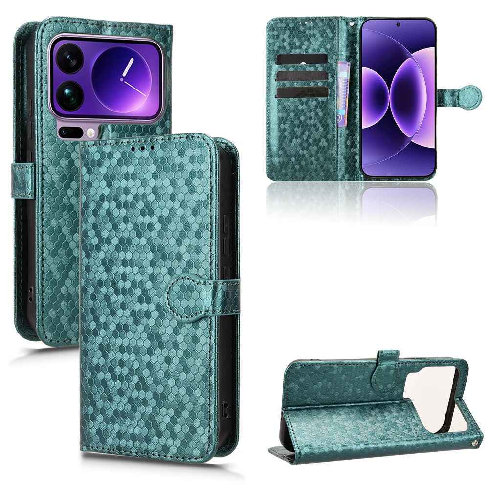 For Xiaomi 17 Pro Wallet Case Dot Pattern Imprint PU Leather Phone Cover with Wrist Strap - Green