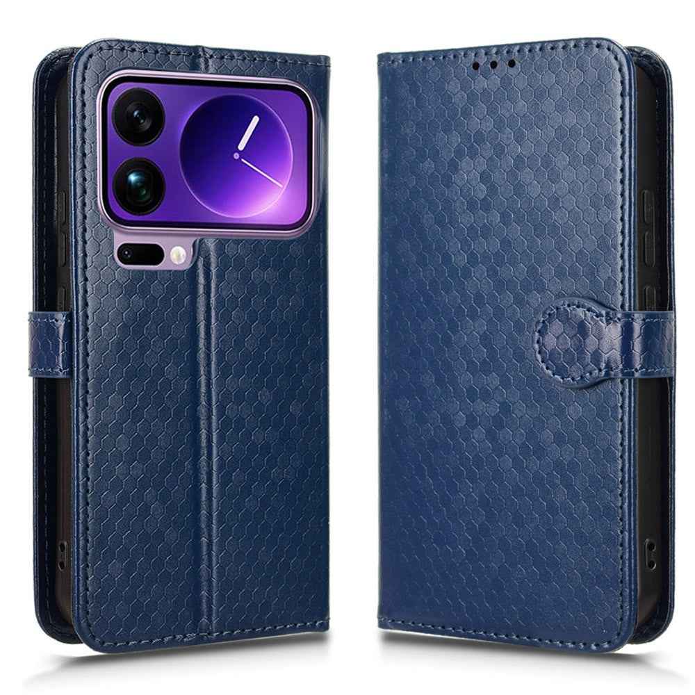 For Xiaomi 17 Pro Wallet Case Dot Pattern Imprint PU Leather Phone Cover with Wrist Strap - Dark Blue