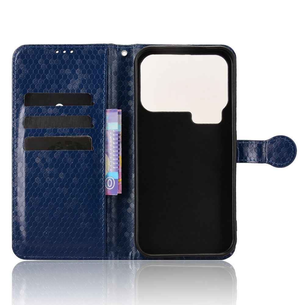 For Xiaomi 17 Pro Wallet Case Dot Pattern Imprint PU Leather Phone Cover with Wrist Strap - Dark Blue