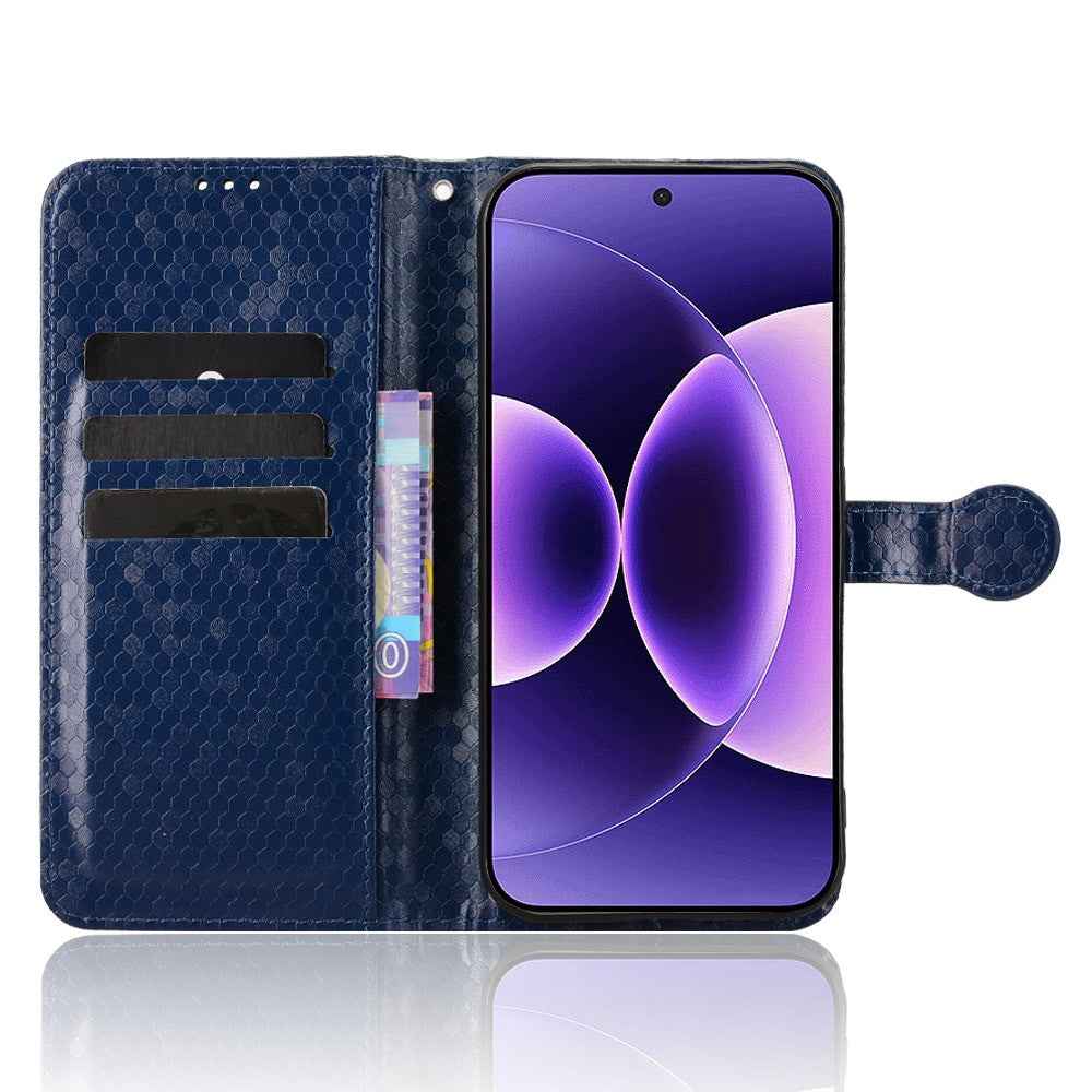 For Xiaomi 17 Pro Wallet Case Dot Pattern Imprint PU Leather Phone Cover with Wrist Strap - Dark Blue