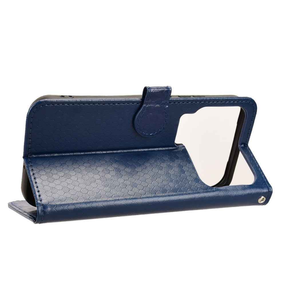 For Xiaomi 17 Pro Wallet Case Dot Pattern Imprint PU Leather Phone Cover with Wrist Strap - Dark Blue