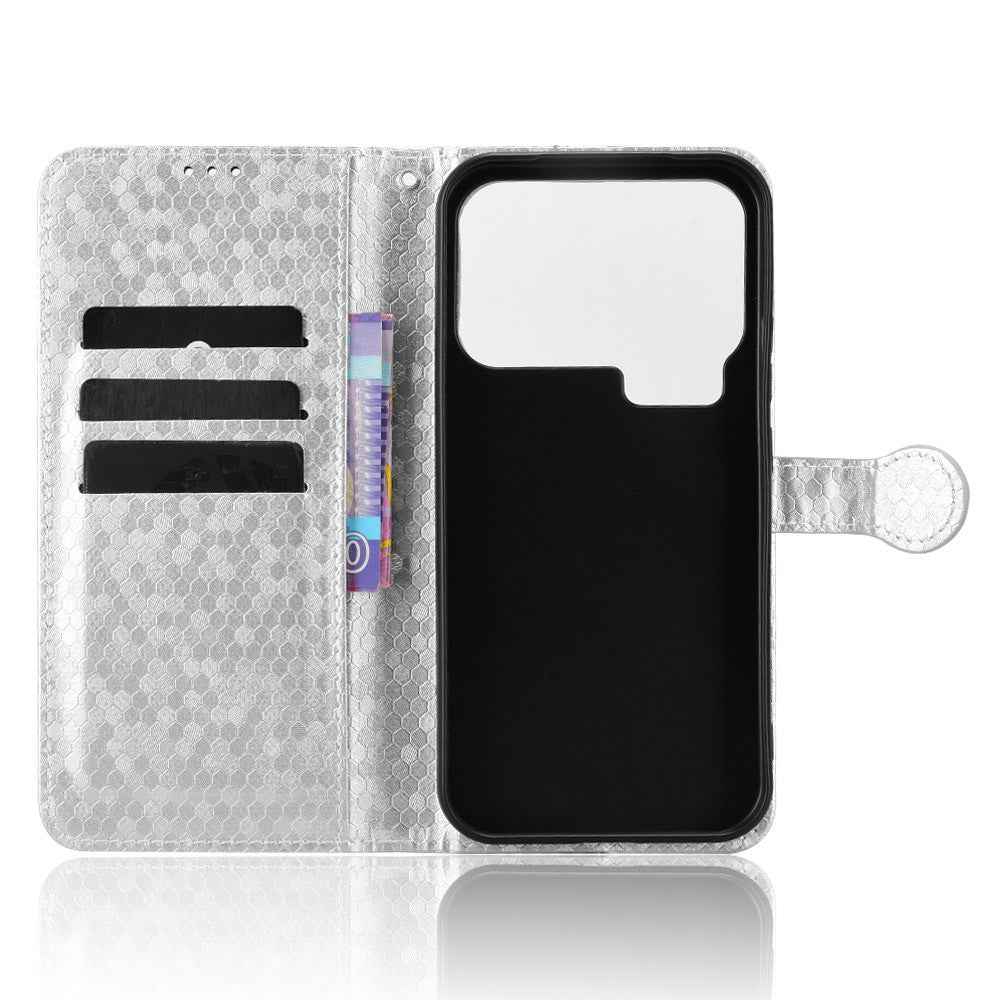 For Xiaomi 17 Pro Wallet Case Dot Pattern Imprint PU Leather Phone Cover with Wrist Strap - Silver