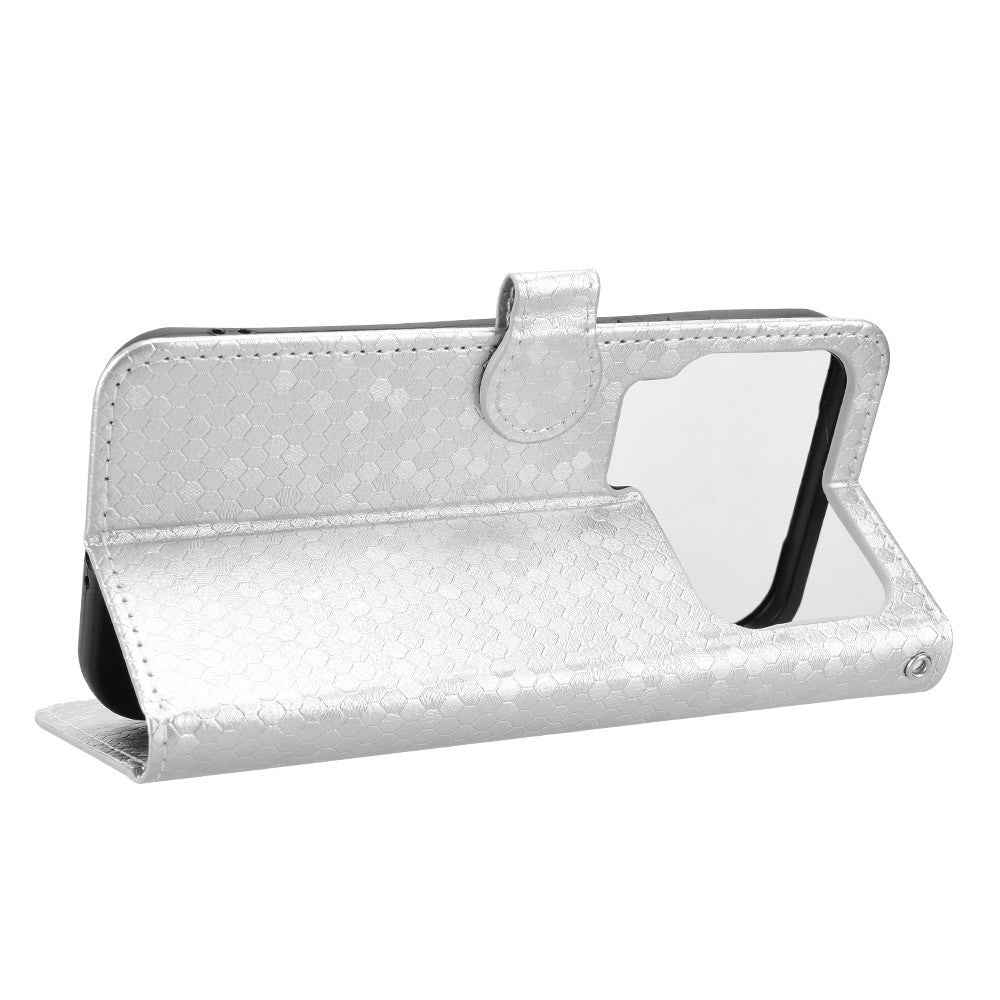 For Xiaomi 17 Pro Wallet Case Dot Pattern Imprint PU Leather Phone Cover with Wrist Strap - Silver