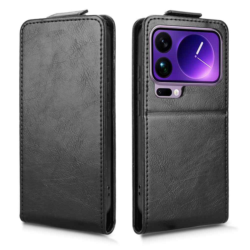 For Xiaomi 17 Pro Stand Case Magnetic Clasp Vertical Flip Leather Phone Cover with Card Holder - Black